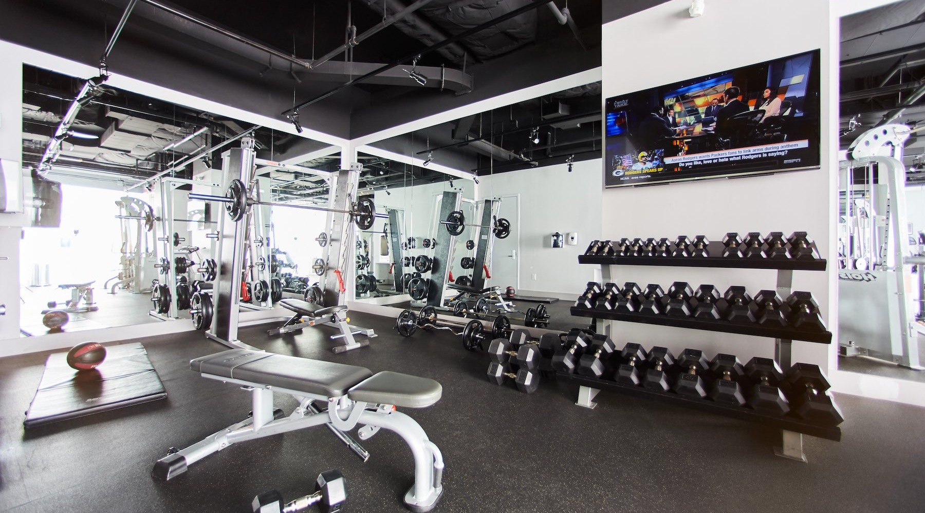 a gym with exercise equipment